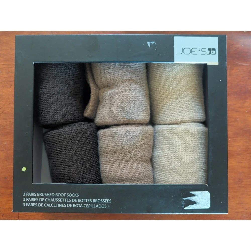 Joes Jeans 3 Pairs Mens Brushed Boot Socks Brown One Size New